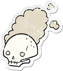 distressed sticker of a cartoon dusty old skull
