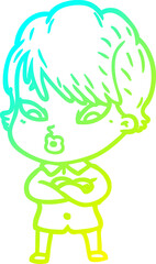 cold gradient line drawing cartoon woman