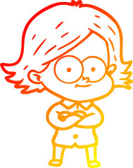 warm gradient line drawing happy cartoon girl