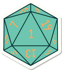 natural 1 D20 dice roll sticker