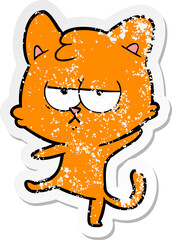 distressed sticker of a bored cartoon cat