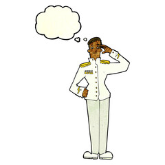 cartoon military man in dress uniform with thought bubble