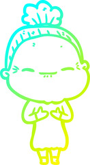 cold gradient line drawing cartoon peaceful old woman