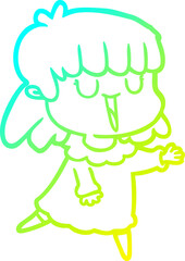 cold gradient line drawing cartoon woman