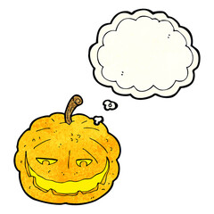 cartoon halloween pumpkin with thought bubble