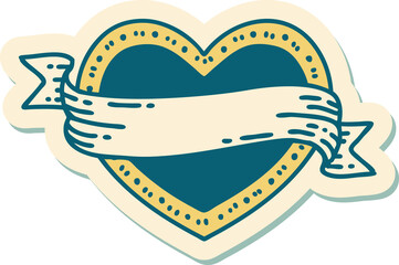 tattoo style sticker of a heart and banner