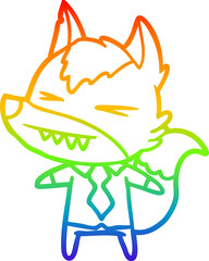 rainbow gradient line drawing angry wolf boss cartoon