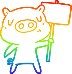 rainbow gradient line drawing cartoon content pig signpost;sign