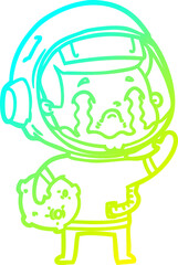 cold gradient line drawing cartoon crying astronaut