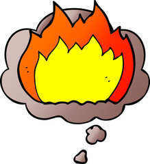 cartoon fire and thought bubble in smooth gradient style