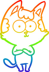 rainbow gradient line drawing happy cartoon cat