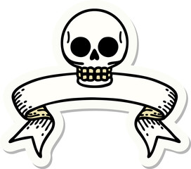 tattoo sticker with banner of a skull