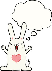 cartoon rabbit in love and thought bubble