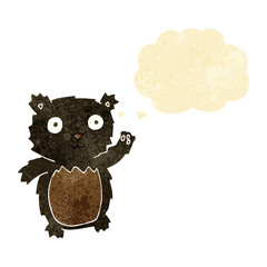 cartoon waving black bear cub with thought bubble