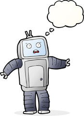 cartoon funny robot with thought bubble