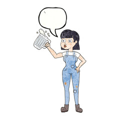 speech bubble textured cartoon woman with beer