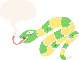 cartoon hissing snake and speech bubble in retro style