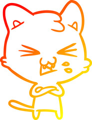 warm gradient line drawing cartoon cat hissing