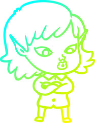cold gradient line drawing pretty cartoon elf girl