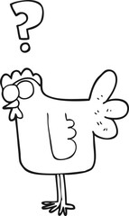 black and white cartoon confused chicken