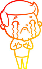 warm gradient line drawing cartoon man crying