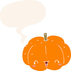 cartoon pumpkin and speech bubble in retro style