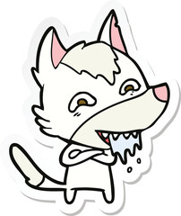 sticker of a cartoon hungry wolf