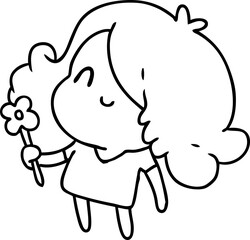 line drawing of a cute kawaii girl