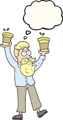 thought bubble cartoon man with coffee cups