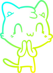 Fototapeta na wymiar cold gradient line drawing cartoon happy cat