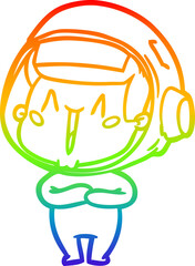 rainbow gradient line drawing happy cartoon astronaut