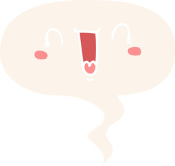 happy cartoon face and speech bubble in retro style