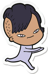 sticker of a cute cartoon girl with hipster haircut