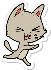 sticker of a cartoon cat hissing