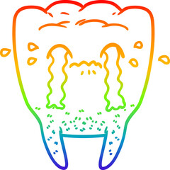rainbow gradient line drawing cartoon tooth crying