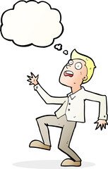 cartoon man panicking with thought bubble