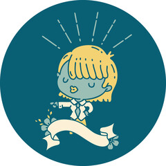 icon of tattoo style businesswoman pointing