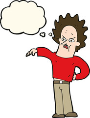 cartoon nasty boy with thought bubble