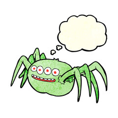 cartoon spooky spider with thought bubble