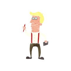 retro cartoon man with notebook and pen