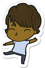 sticker of a cartoon woman thinking