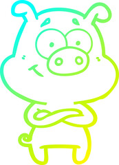 cold gradient line drawing happy cartoon pig