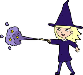 cartoon witch girl casting spell