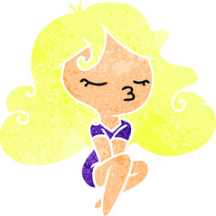 retro cartoon of cute kawaii girl