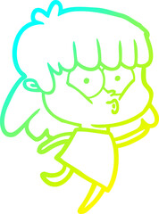 cold gradient line drawing cartoon whistling girl