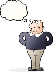 cartoon worried man with thought bubble