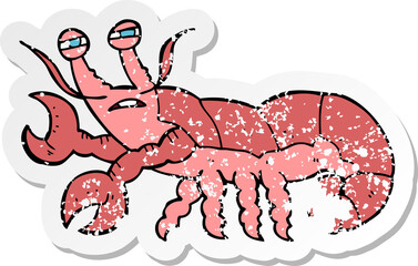 retro distressed sticker of a cartoon lobster