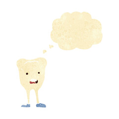 cartoon happy tooth with thought bubble