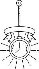 banner with black line work tattoo style gold pocket watch