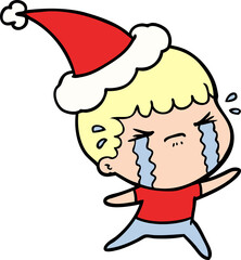 line drawing of a man crying wearing santa hat